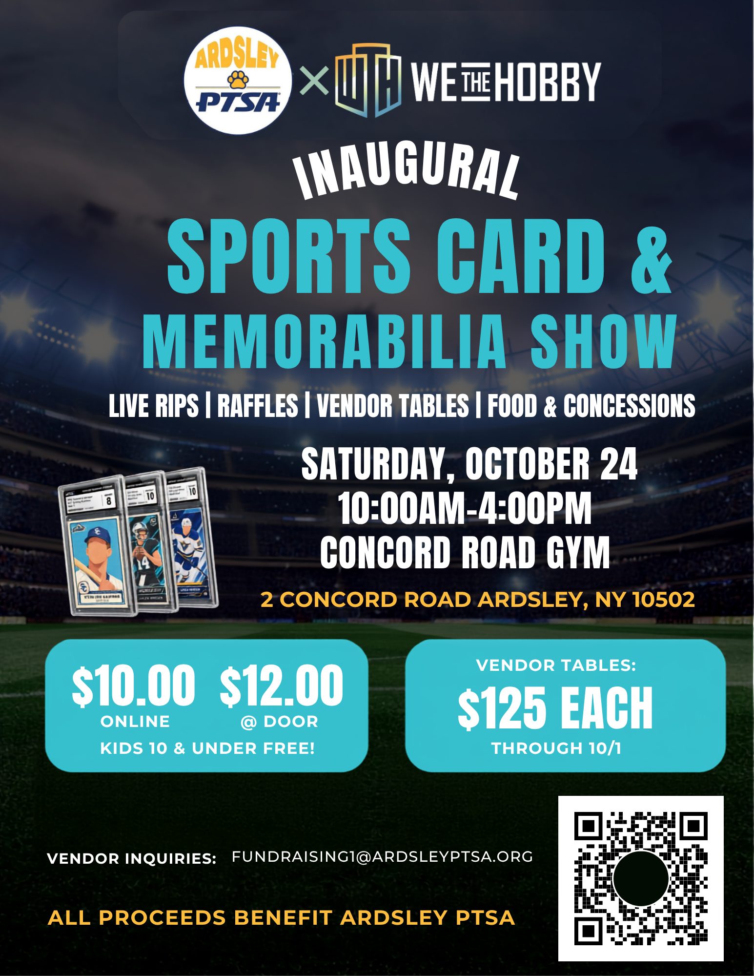 Flyer for Sports Card and Memorabilia Show hosted by the Ardsley PTSA
