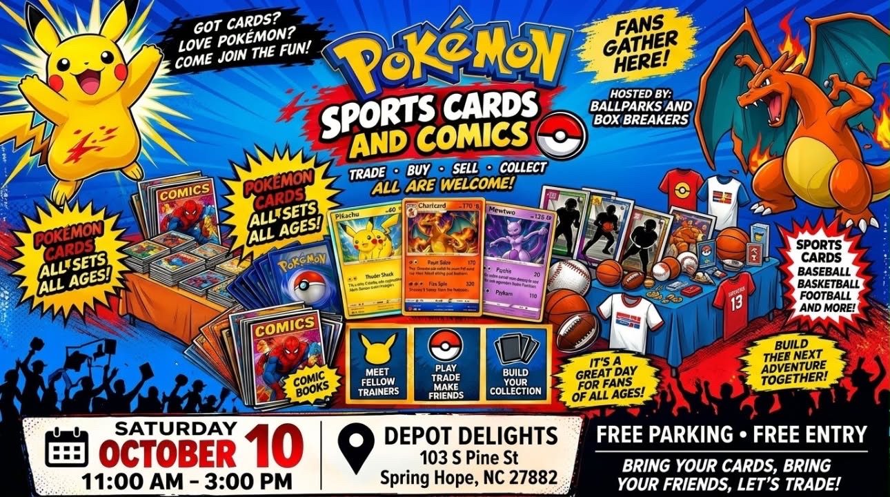 Flyer for Spring Hope Card Show Presented by Ballparks & Box Breakers