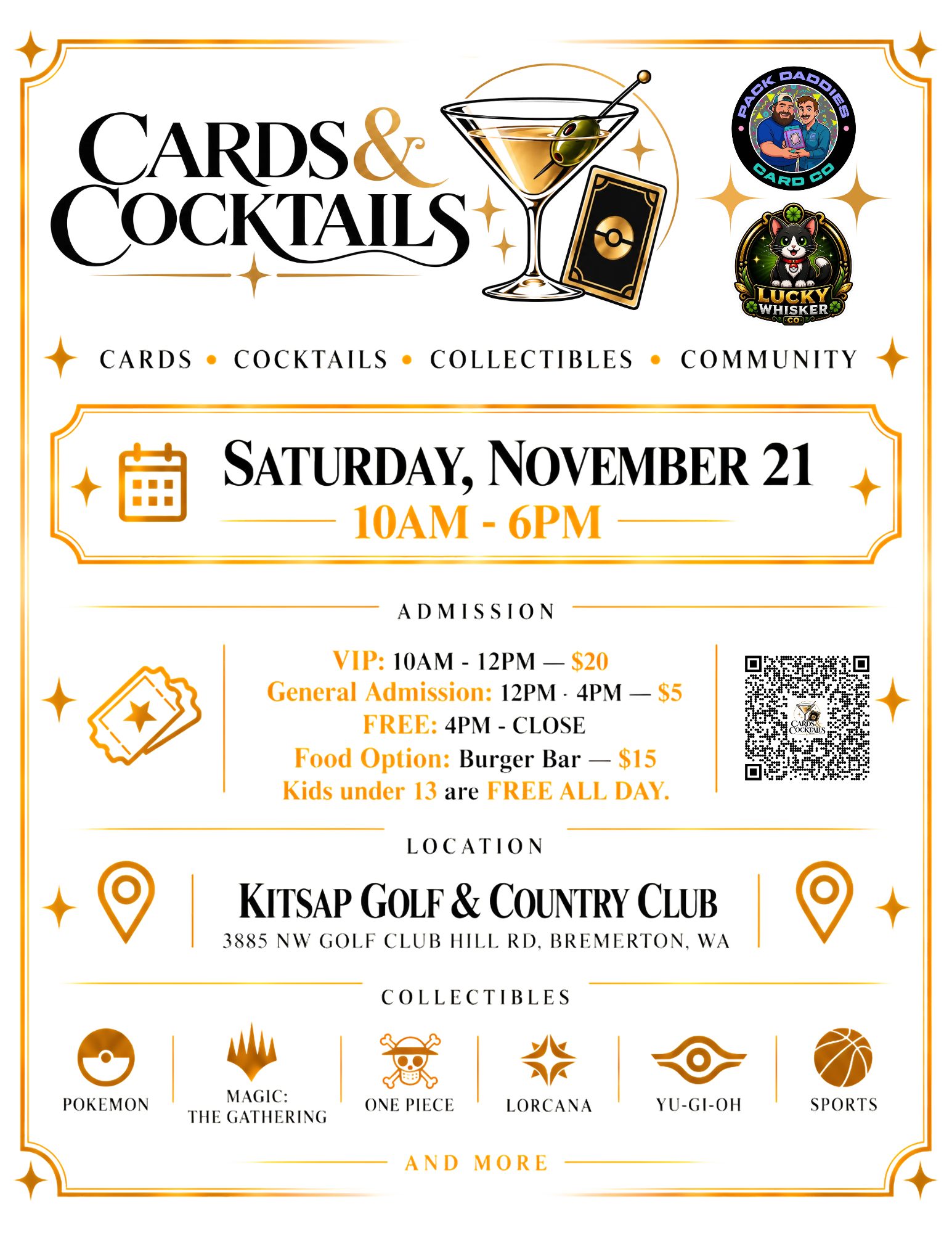 Flyer for Cards & Cocktails - Presented by Kitsap Collectors' Market